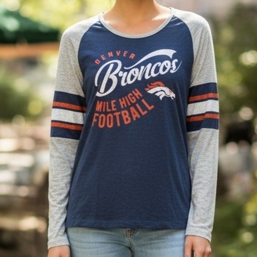 Denver Broncos‎ Womens NFL Team Apparel Raglan Long Sleeve Football T Shirt M